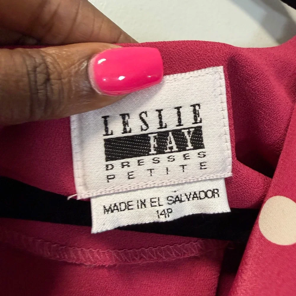 Leslie‎ Fay Vintage Polka Dot Dress and Jacket Set Raspberry Pink Womens 14P